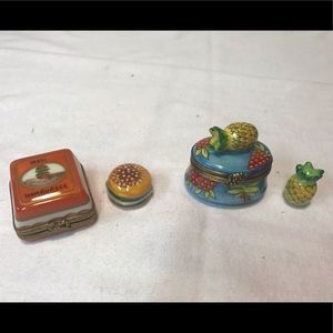 Limoges Hamburger and Pineapple Trinket Boxes